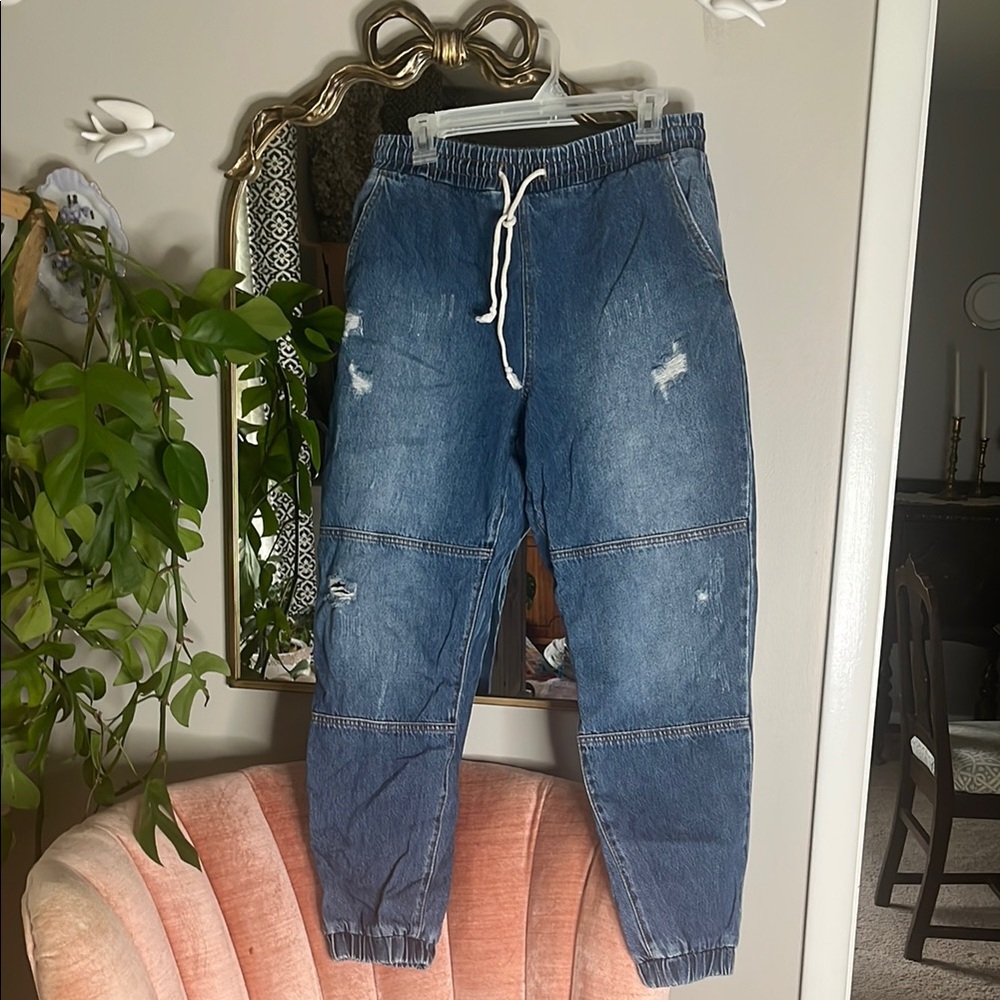 Cello Relaxed Fit Denim Joggers with Distressed Details